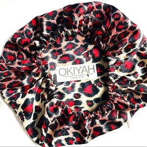 New! Custom 100% Silk Red Leopard Bonnet -Hairnet